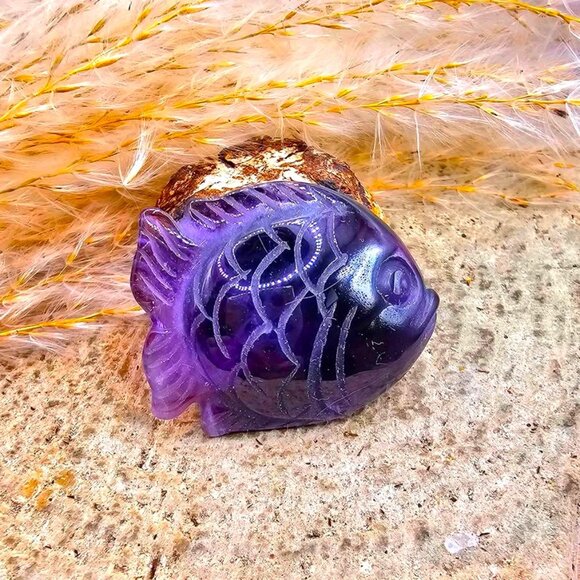 Nature Stalactite Calcite Cluster With Amethyst Fish Decor - Picture 7 of 9